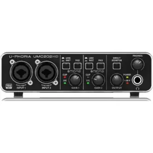 Behringer UMC202HD U-Phoria USB Audio Interface, 2x2 Channel, Midas Mic Preamps, 24 Bit 192kHz Resolution, Phantom Power, Zero Latency Monitoring, Combo XLR TRS Inputs | UMC202HD