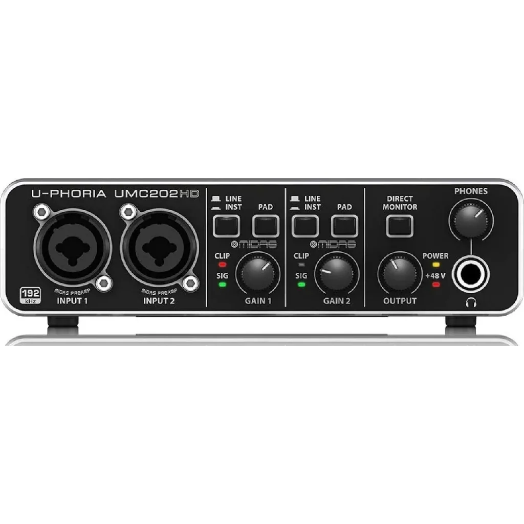Behringer UMC202HD U-Phoria USB Audio Interface, 2x2 Channel, Midas Mic Preamps, 24 Bit 192kHz Resolution, Phantom Power, Zero Latency Monitoring, Combo XLR TRS Inputs | UMC202HD