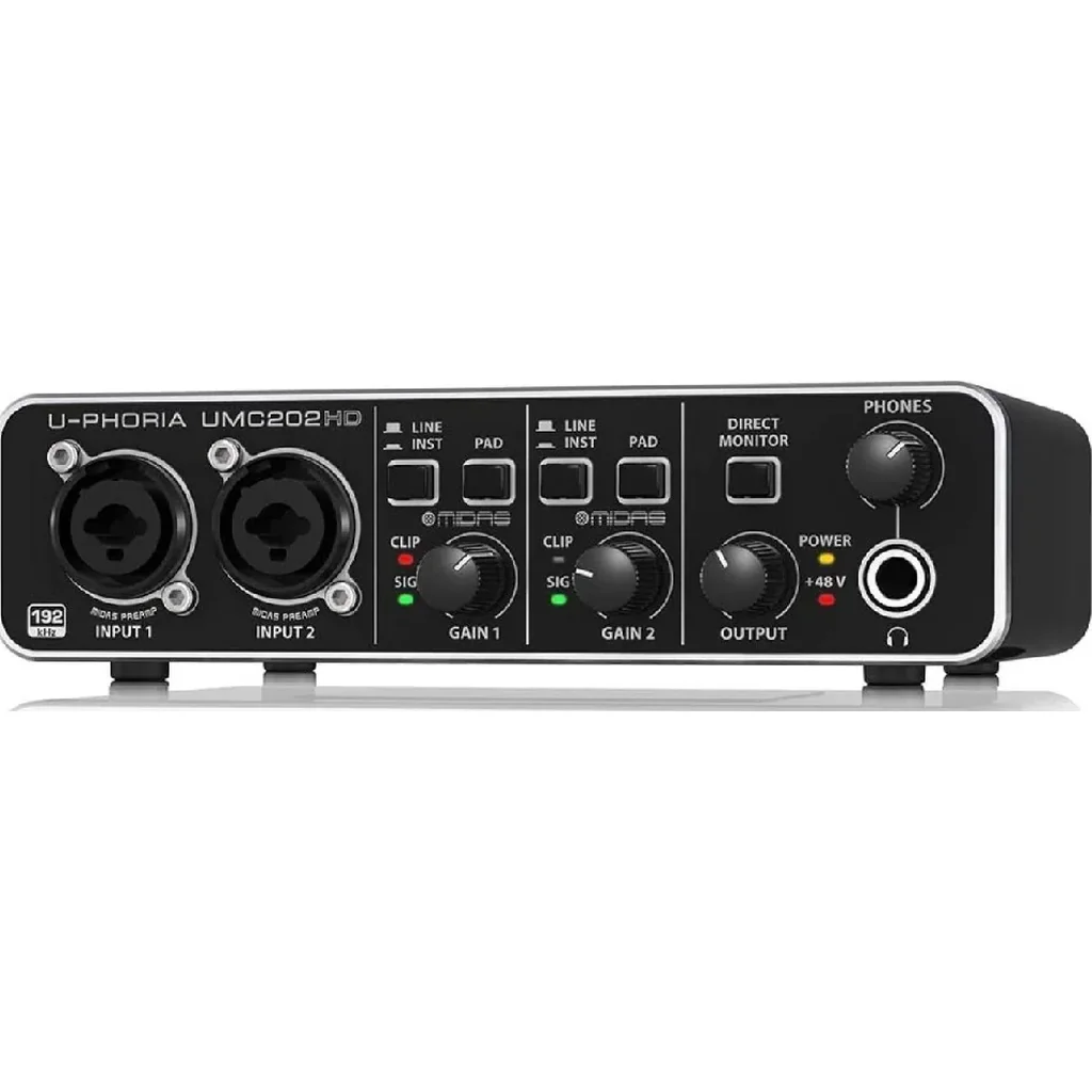 Behringer UMC202HD U-Phoria USB Audio Interface, 2x2 Channel, Midas Mic Preamps, 24 Bit 192kHz Resolution, Phantom Power, Zero Latency Monitoring, Combo XLR TRS Inputs | UMC202HD - Image 2