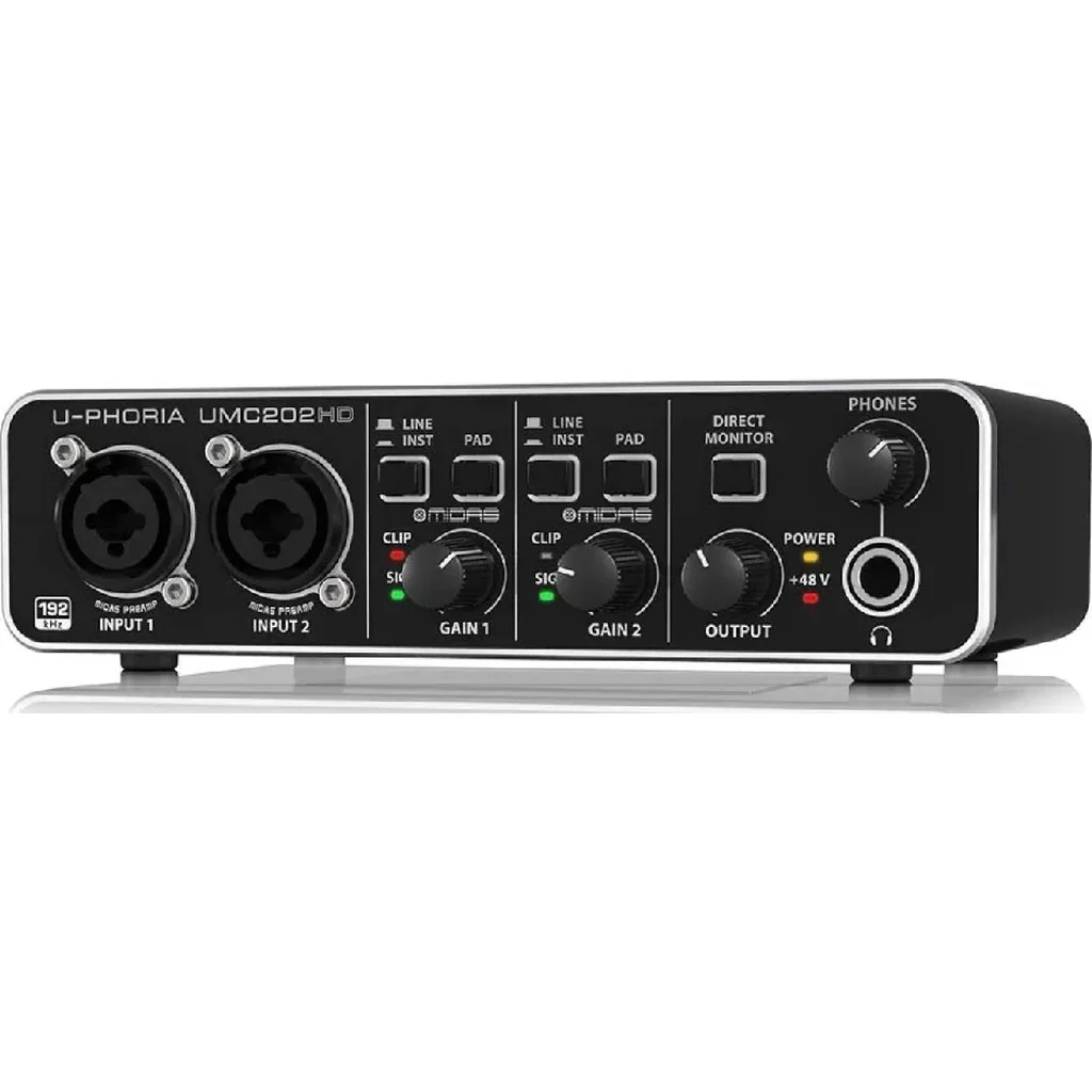 Behringer UMC202HD U-Phoria USB Audio Interface, 2x2 Channel, Midas Mic Preamps, 24 Bit 192kHz Resolution, Phantom Power, Zero Latency Monitoring, Combo XLR TRS Inputs | UMC202HD - Image 4