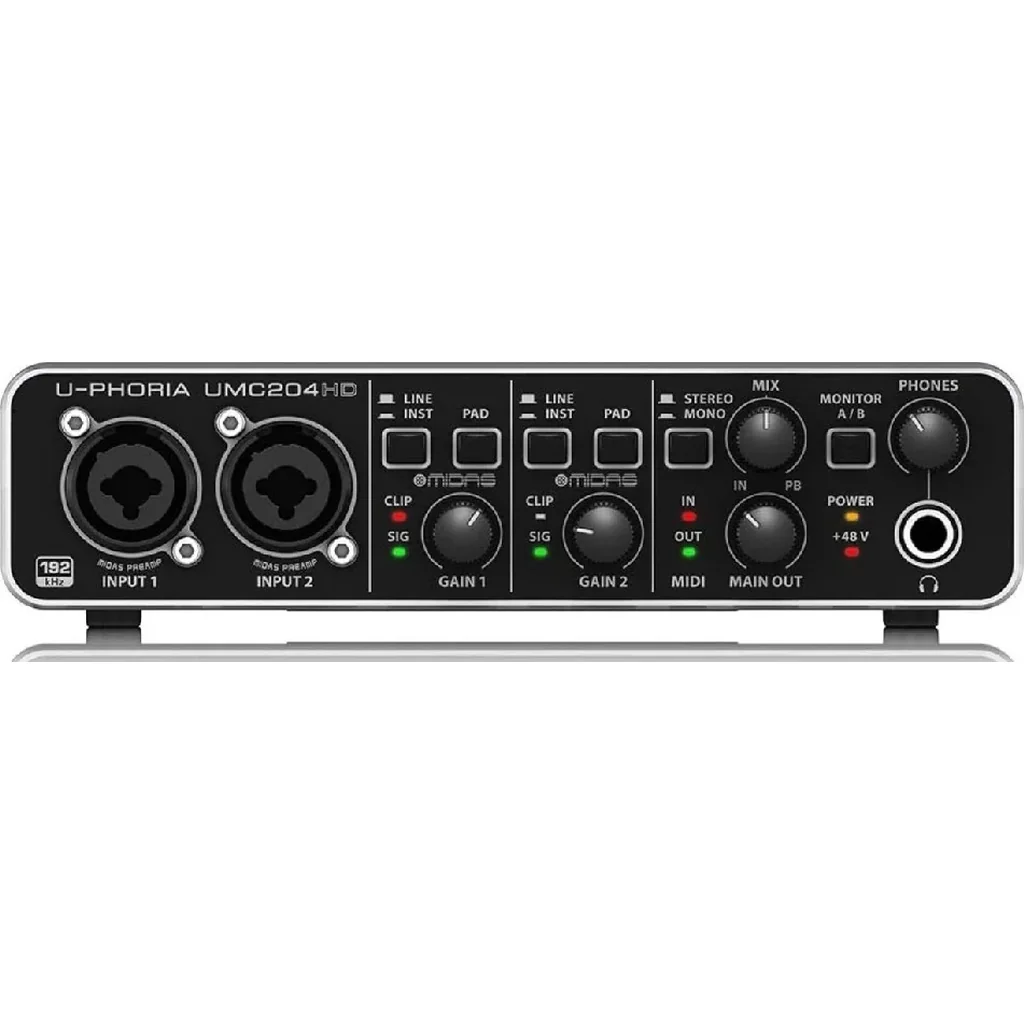 Behringer U Phoria UMC204HD 2 In/4 Out USB Audio/MIDI Interface w/ Midas Preamps, 24 Bit/192 kHz, Inserts & Zero Latency Monitoring | UMC204HD