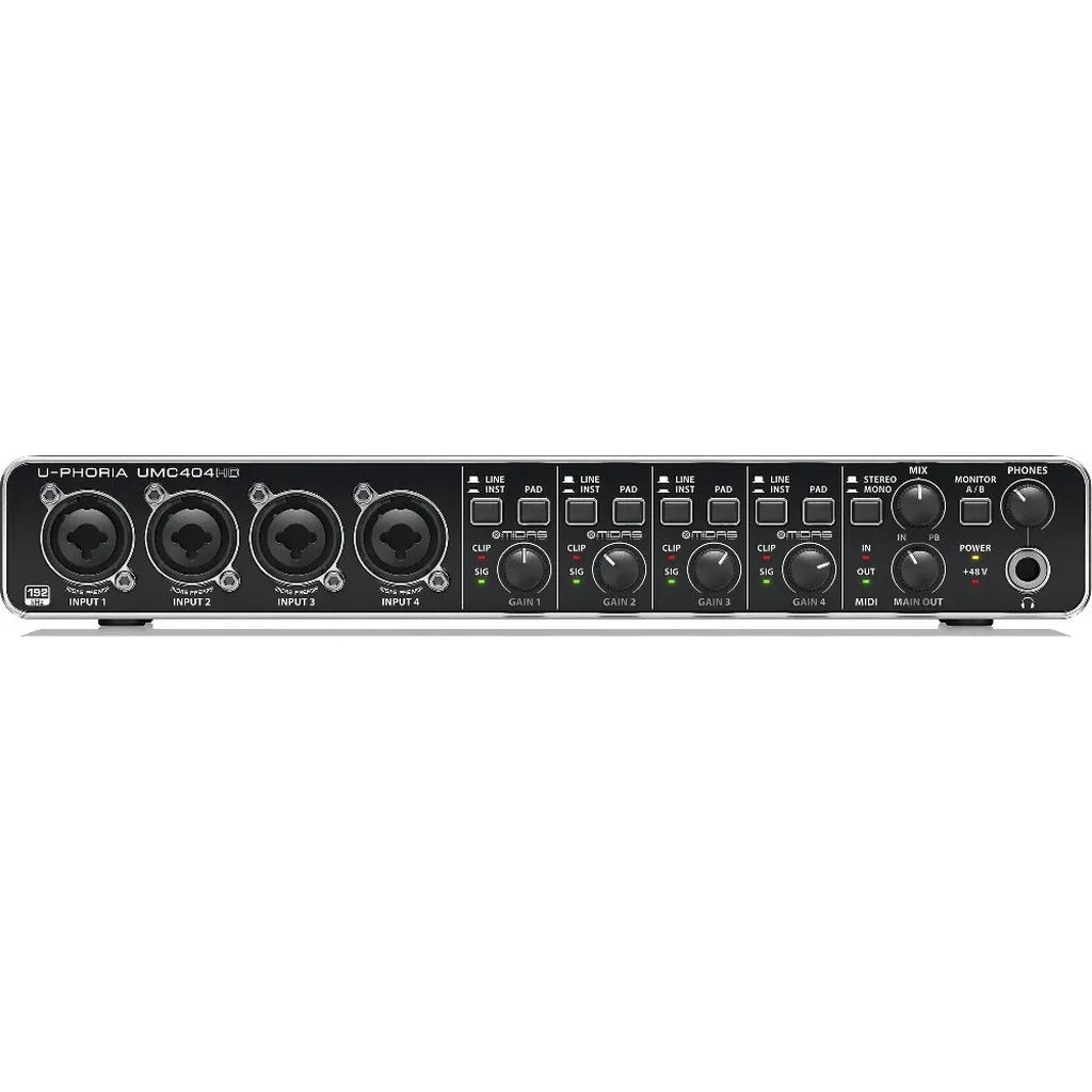 Behringer U Phoria UMC404HD 4-In/4-Out USB Audio Interface w/ Midas Preamps, 24 Bit/192 kHz, MIDI I/O & Inserts | UMC404HD
